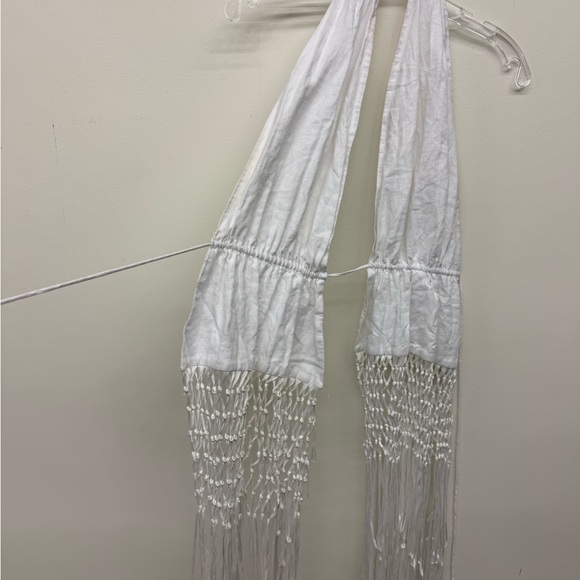 Zara White Linen Backless Eonen Macrame Fringe Halter Size S - Picture 5 of 10